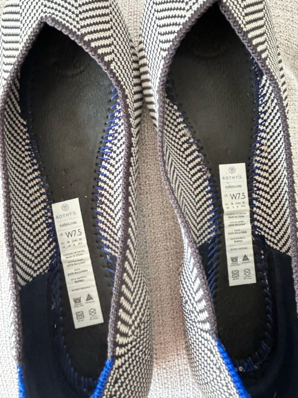 Rothy's Pointed-Toe Flats in Black & White Chevron - Picture 6 of 10